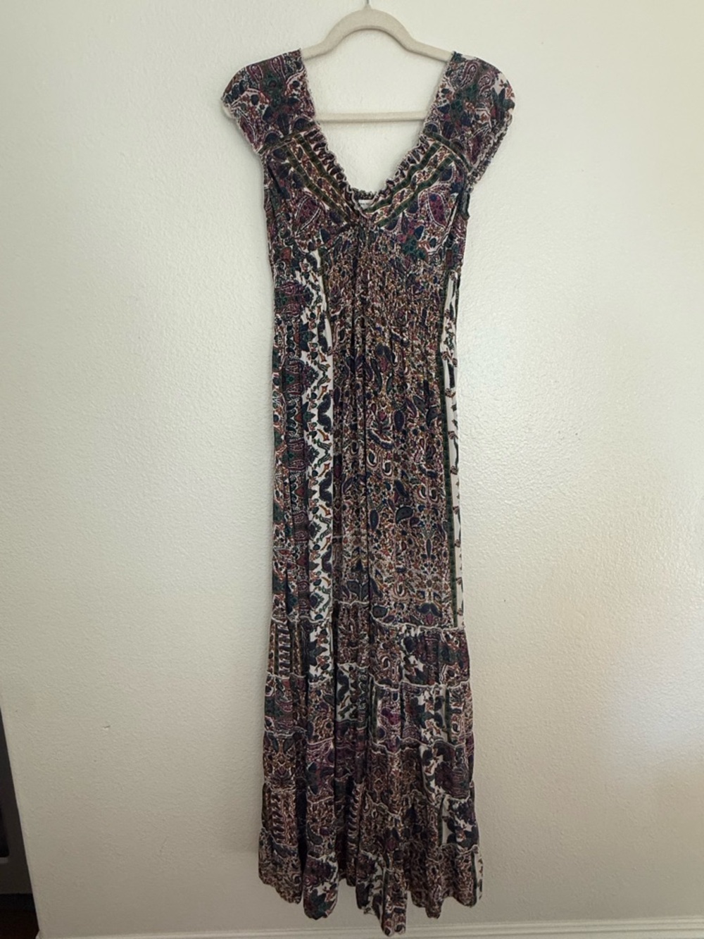 Smocked V-Neck Maxi Dress in Multi-Color - Picture 1 of 2